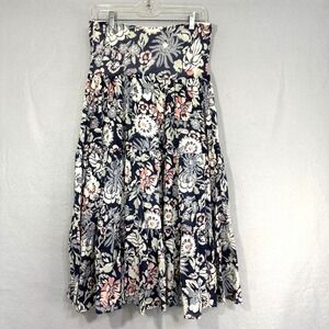 Chaps Navy Floral Tiered Midi Skirt